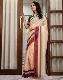 Ready To Wear Light Peach Linen Printed Saree