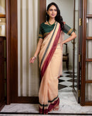 Ready To Wear Light Peach Linen Printed Saree