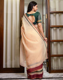 Ready To Wear Light Peach Linen Printed Saree