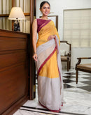 Ready To Wear Yellow Linen Zari Border Saree