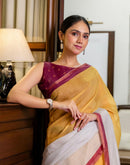 Ready To Wear Yellow Linen Zari Border Saree
