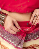 Ready To Wear Cream Linen Printed Saree