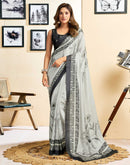 Ready To Wear Off White Chinnon Printed Saree