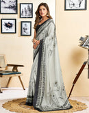 Ready To Wear Off White Chinnon Printed Saree