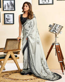 Ready To Wear Off White Chinnon Printed Saree