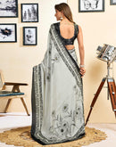 Ready To Wear Off White Chinnon Printed Saree