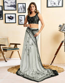 Ready To Wear Off White Chinnon Printed Saree