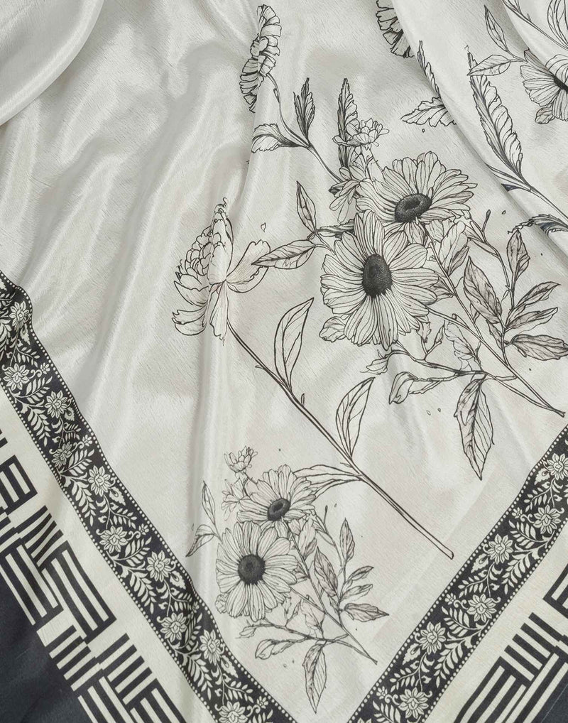 Ready To Wear Off White Chinnon Printed Saree