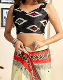 Ready To Wear Beige Chinnon Printed Saree