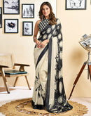 Ready To Wear Off White Chinnon Printed Saree