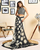 Ready To Wear Off White Chinnon Printed Saree