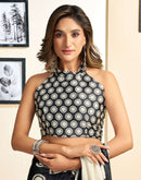 Ready To Wear Off White Chinnon Printed Saree