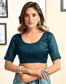 Ready To Wear Dusty Teal Blue Chinnon Floral Printed Saree