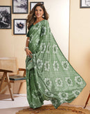 Ready To Wear Sage Green Chinnon Floral Printed Saree
