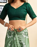 Ready To Wear Sage Green Chinnon Floral Printed Saree