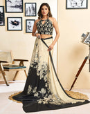 Ready To Wear Beige Chinnon Floral Printed Saree