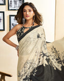 Ready To Wear Beige Chinnon Floral Printed Saree