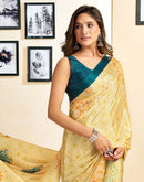 Ready To Wear Light Yellow Chinnon Printed Saree