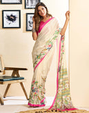 Ready To Wear Off White Chinnon Floral Printed Saree