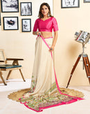 Ready To Wear Off White Chinnon Floral Printed Saree