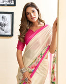 Ready To Wear Off White Chinnon Floral Printed Saree
