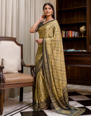 Ready To Wear Olive Green Chinnon Printed Saree