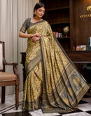 Ready To Wear Olive Green Chinnon Printed Saree