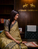 Ready To Wear Olive Green Chinnon Printed Saree