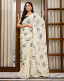 Ready To Wear Off White Chinnon Printed Saree