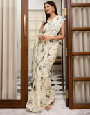 Ready To Wear Off White Chinnon Printed Saree