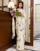 Ready To Wear Off White Chinnon Printed Saree