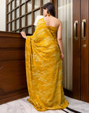 Ready To Wear Brown Yellow Chinnon Printed Saree