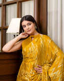 Ready To Wear Brown Yellow Chinnon Printed Saree