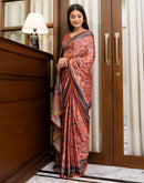 Ready To Wear Peach Chinnon Printed Saree