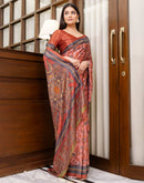 Ready To Wear Peach Chinnon Printed Saree