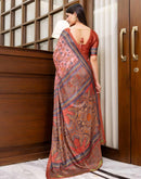Ready To Wear Peach Chinnon Printed Saree