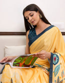 Ready To Wear Light Yellow Chinnon Printed Saree