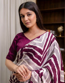 Ready To Wear Purple Chinnon Printed Saree