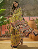 Ready To Wear Lime Yellow Cotton Printed Saree