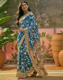 Ready To Wear Blue Cotton Printed Saree