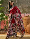 Ready To Wear Maroon Cotton Printed Saree