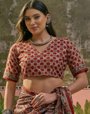 Ready To Wear Rust Cotton Printed Saree