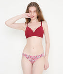 Solid Maroon Silky Soft Full Coverage Deep Neck T-Shirt Bra | Padded | Stretchable Bra for Women