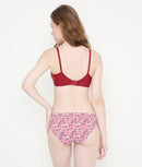 Solid Maroon Silky Soft Full Coverage Deep Neck T-Shirt Bra | Padded | Stretchable Bra for Women