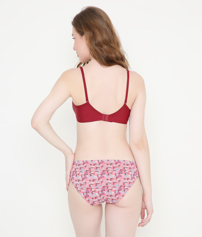 Solid Maroon Silky Soft Full Coverage Deep Neck T-Shirt Bra | Padded | Stretchable Bra for Women