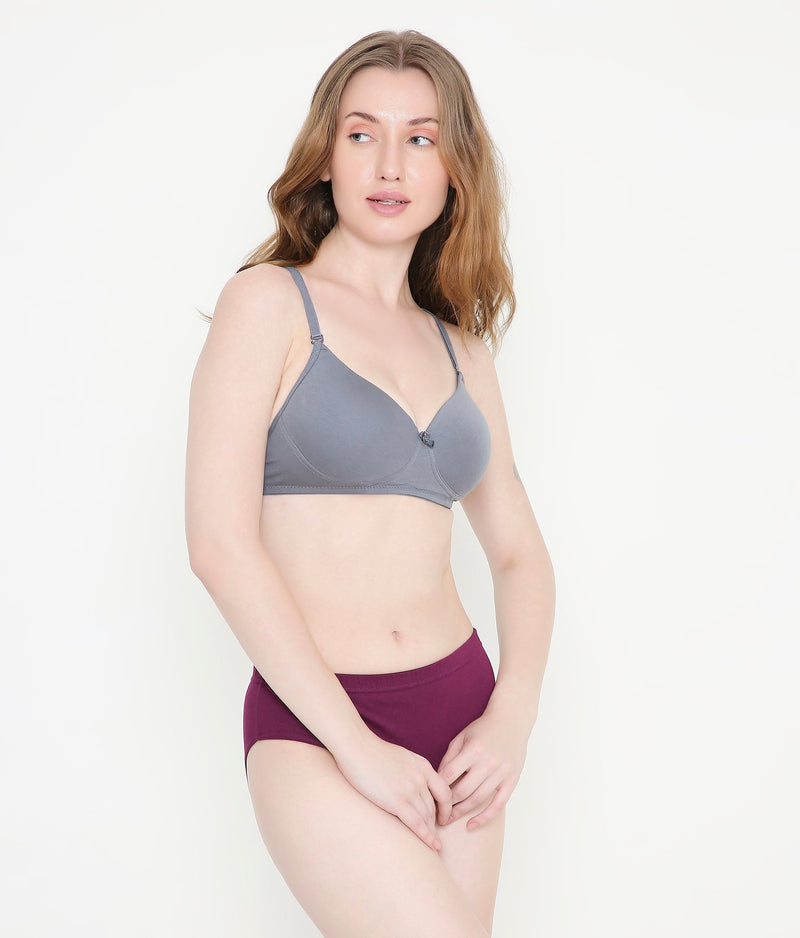 Everyday Comfort Padded Stretchable Cotton T-Shirt Bra - Dark Grey