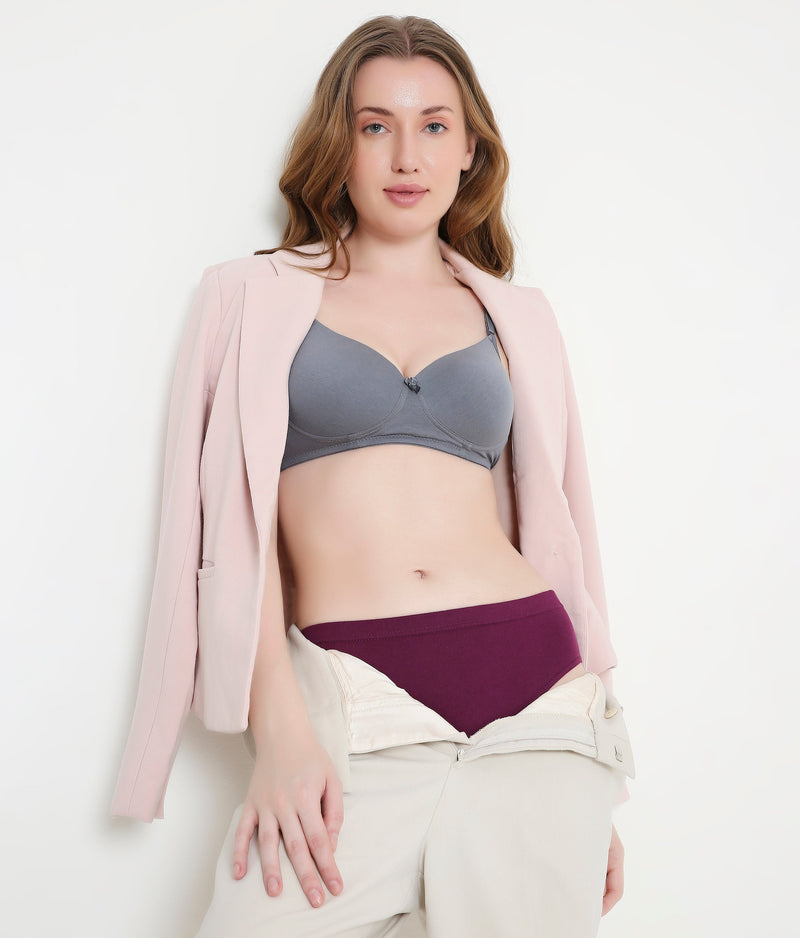 Everyday Comfort Padded Stretchable Cotton T-Shirt Bra - Dark Grey