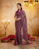 Purple Chiffon Printed Saree