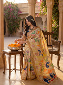 Ready To Wear Beige Silk Printed Saree