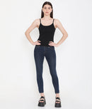 Women Solid Black Pure Cotton Innerwear Camisole with Slender Straps